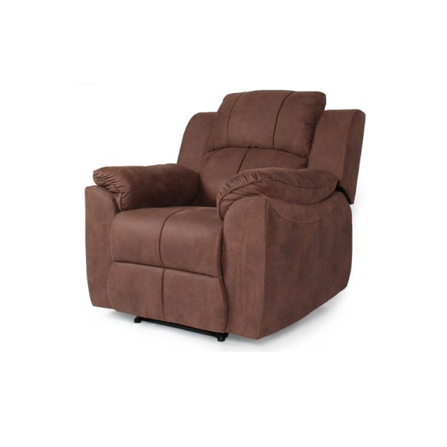 Ghế sofa thư giãn recliner bọc da lộn màu nâu, thiết kế tay vịn êm ái, phù hợp phòng khách hiện đại
