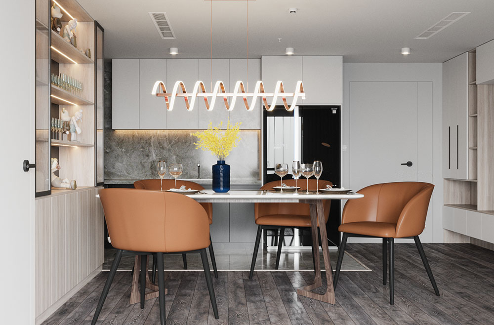 Ghế ăn bọc PVC nâu hiện đại