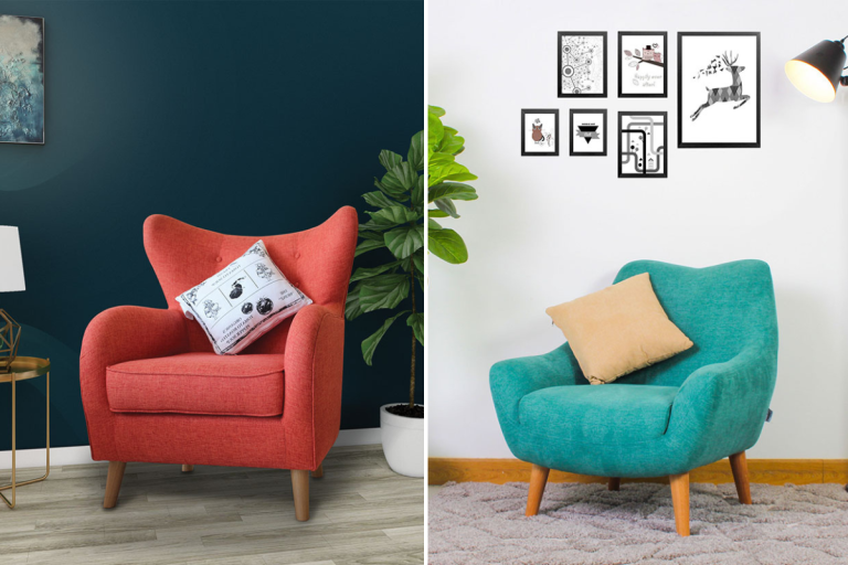 Ghế sofa vải đơn với gối tựa, tiết kiệm không gian