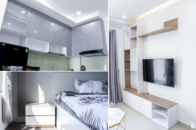 Hệ tủ nội thất thông minh tích hợp bếp, giường ngủ và kệ TV, thiết kế tối ưu không gian căn hộ hiện đại – xu hướng 2026.