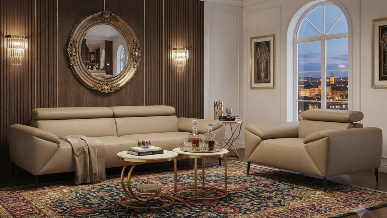 sofa bọc da cao cấp Solomon hiện đại và sang trọng
